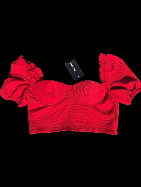 Fashion Nova Women's Red Puff Sleeve Bustier Crop Top, M - Picture 2 of 5